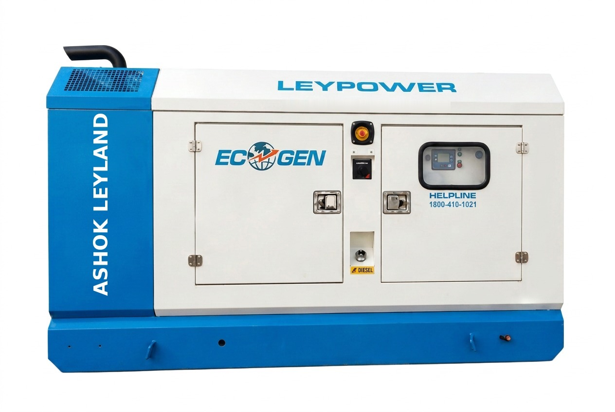 EcoGen Ashok Leyland LEYPOWER silent generator with full acoustic enclosure, exhaust and base frame